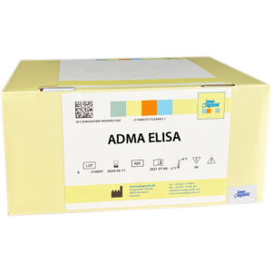 The ADMA ELISA yellow kit box.