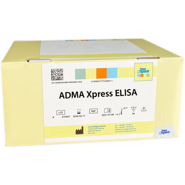 The ADMA Xpress ELISA yellow kit box.