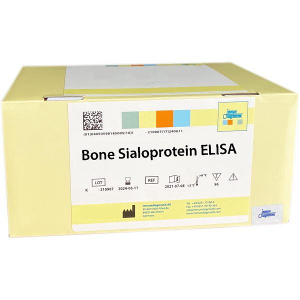 The Bone Sialoprotein ELISA yellow kit box.