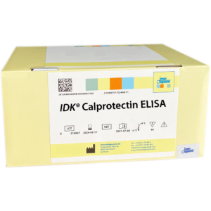 The IDK® Calprotectin ELISA yellow kit box.