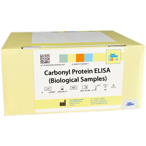 The Carbonyl Protein ELISA yellow kit box.