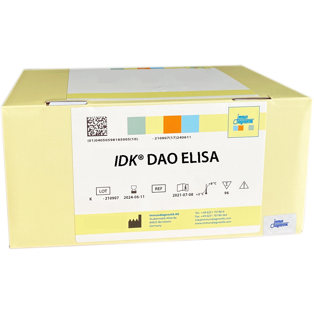 The IDK® DAO ELISA yellow kit box.