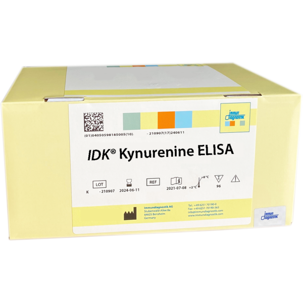 The IDK® Kynurenine ELISA yellow kit box.