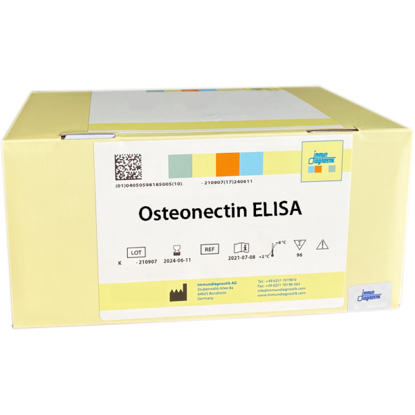 The Osteonectin ELISA yellow kit box.