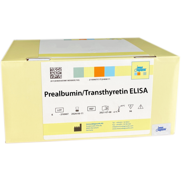 The Prealbumin/Transthyretin ELISA yellow kit box.