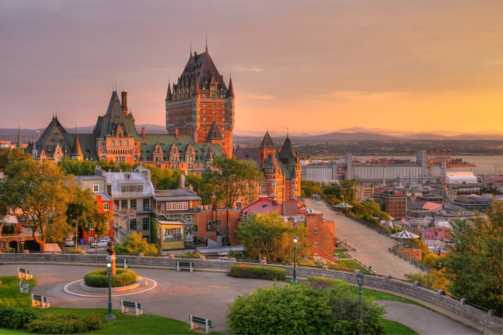 A view of Quebec City at sunset.