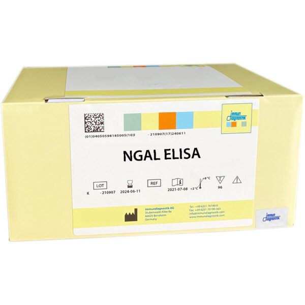 The NGAL ELISA yellow kit box.
